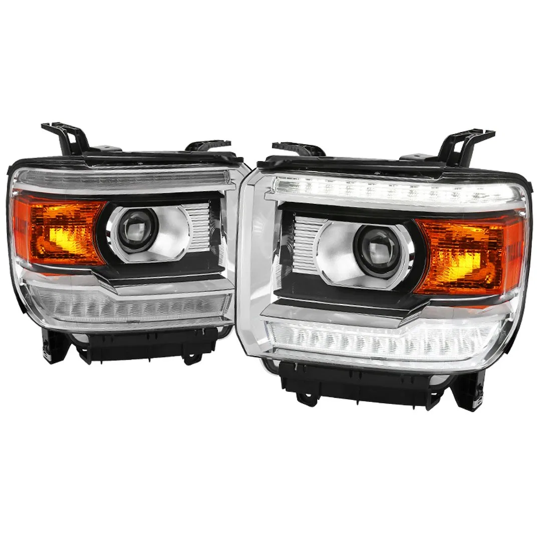2LHP-SIE14-DRL-GO – SPEC-D TUNIN Headlight Assembly, Projector Headlights With LED Light Strip Clear Lens Chrome Hous...